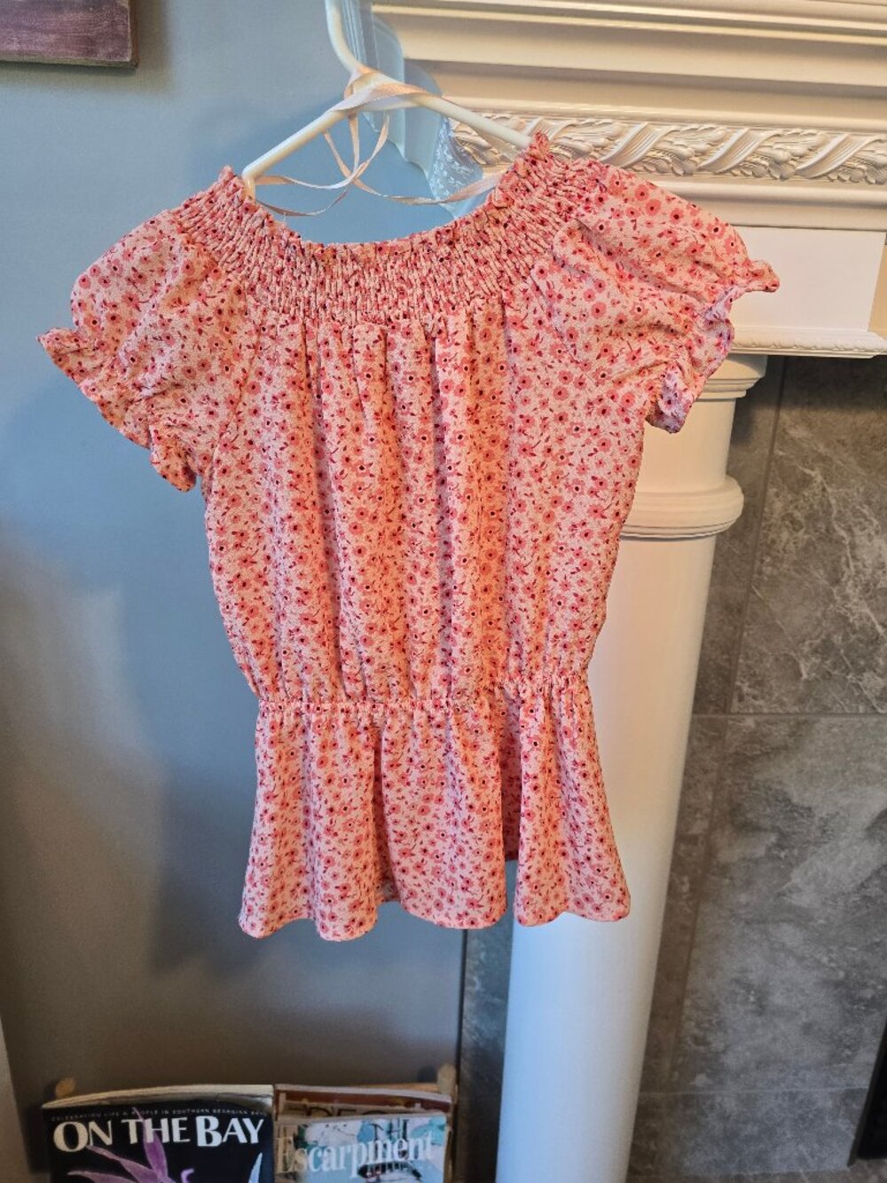 Monteau Los Angeles Pink Floral Smocked Off-Shoulder Top Blouse XS - Picture 4 of 8